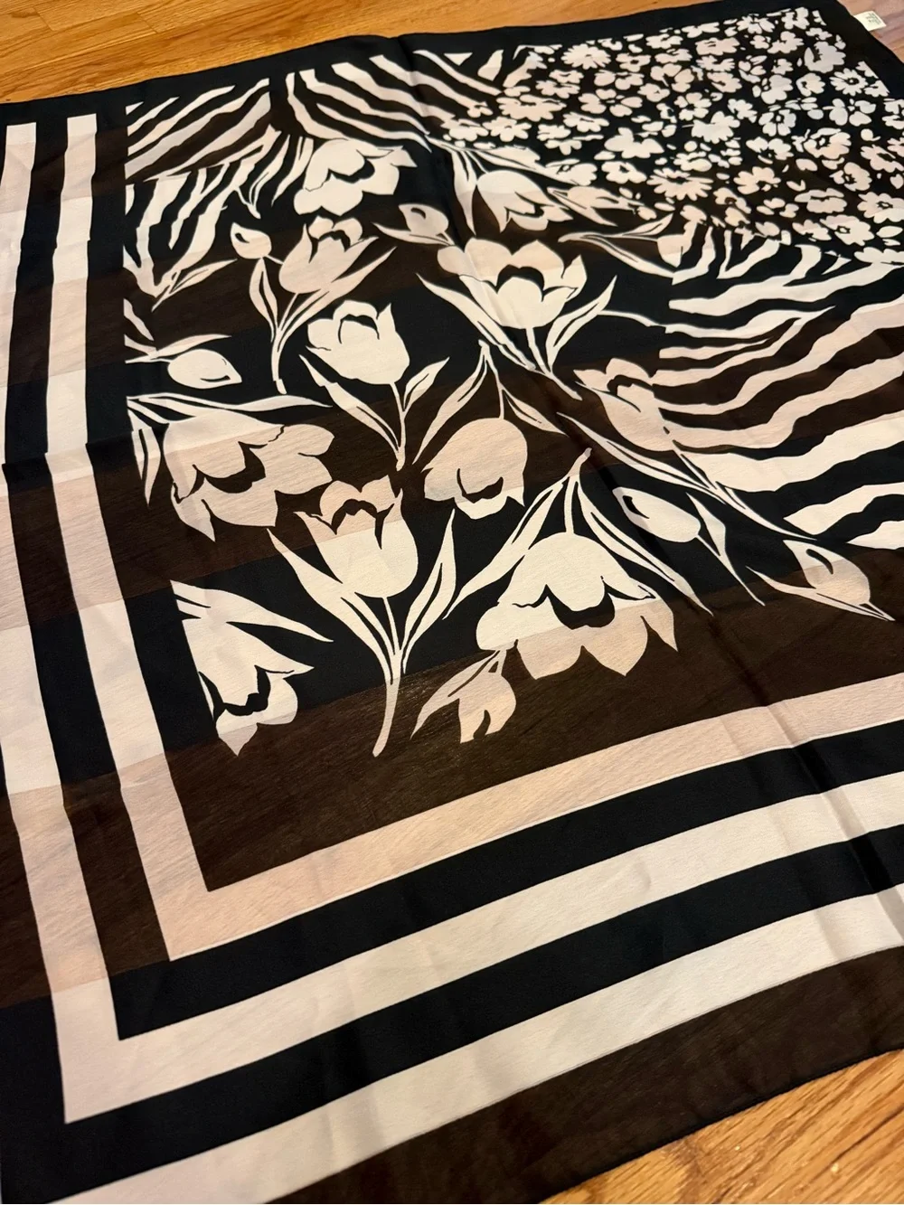 Vintage Mixed Pattern Square Scarf Black & White Made in Italy Zebra Floral